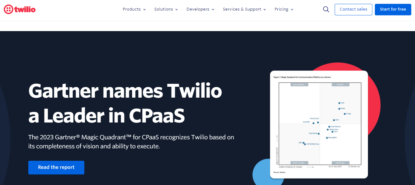 Homepage of Twilio.