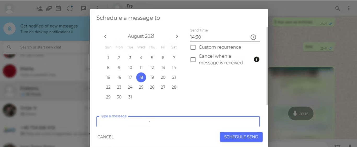 Choose a date & time and enter your message in the Blueticks’ scheduler.