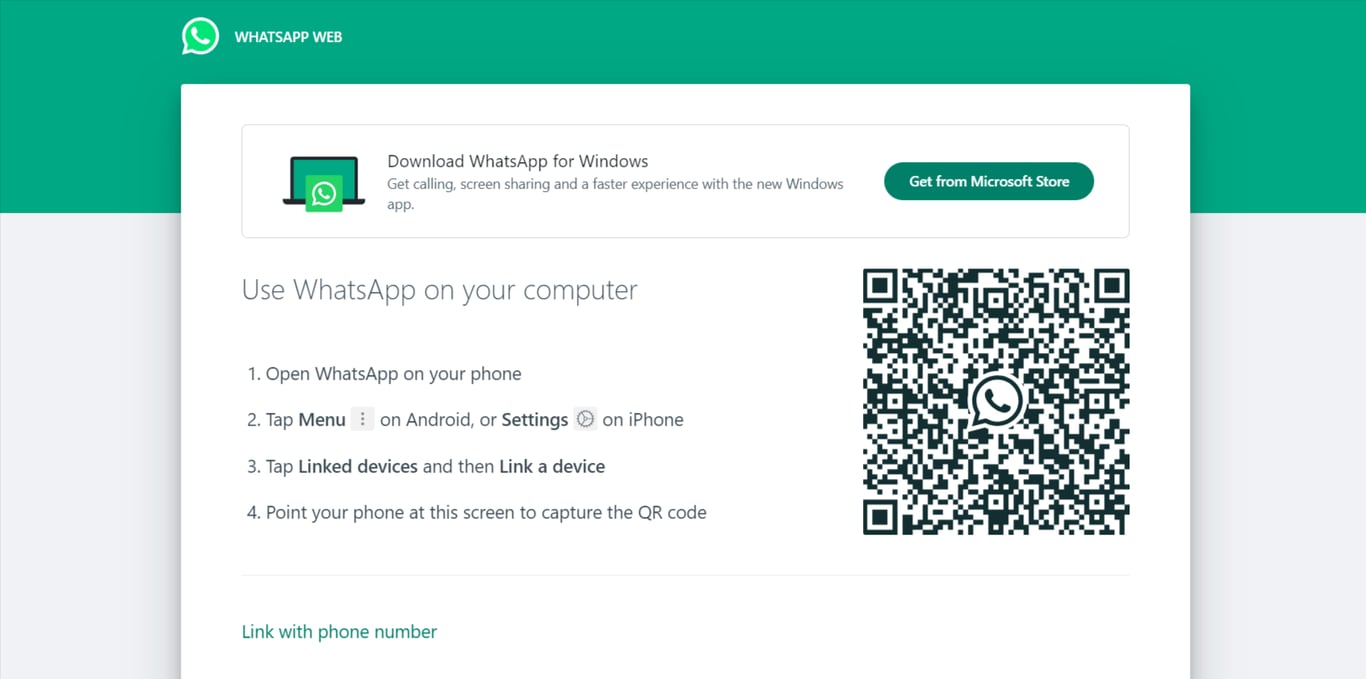WhatsApp QR code page.