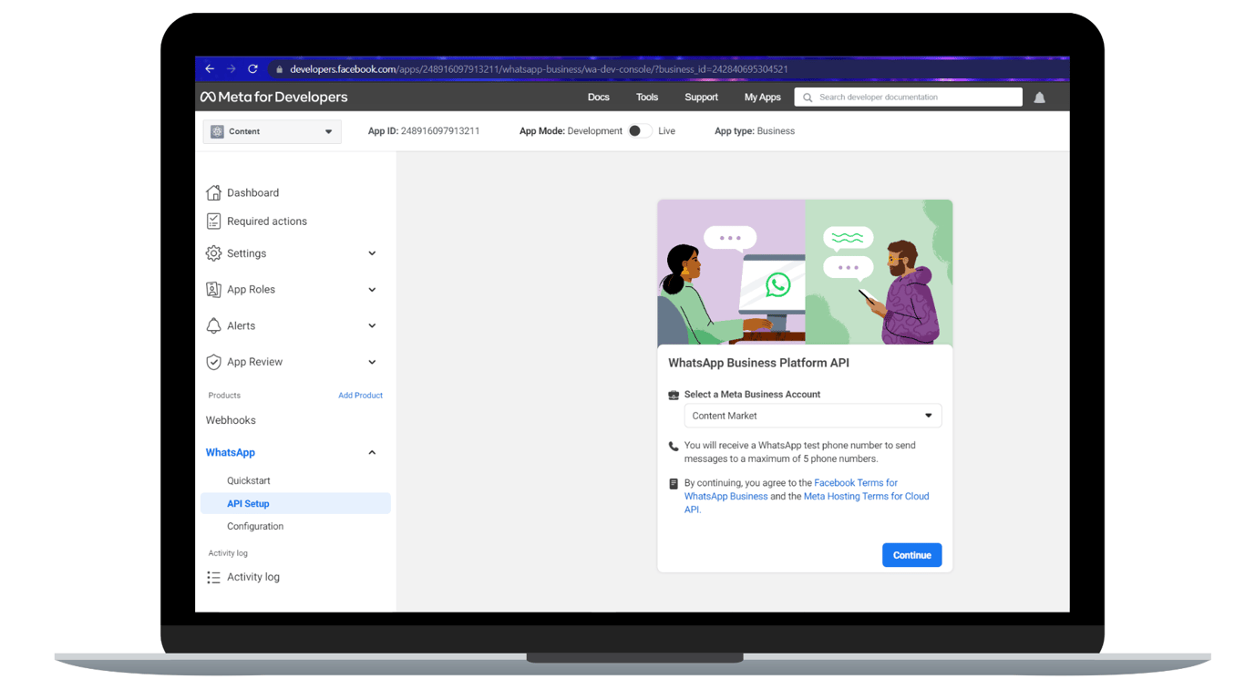 Select a Meta Business Account to manage WhatsApp Cloud API.