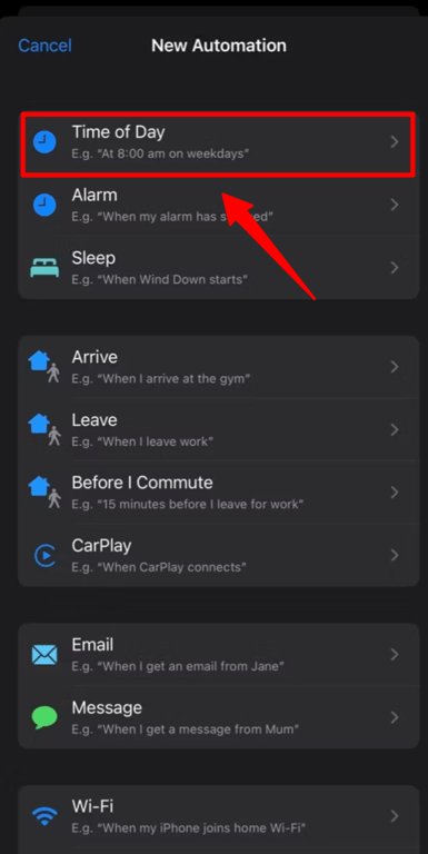Time of the day option in the Shortcuts app to select when you want the scheduled WhatsApp message to be sent.