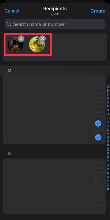 Select the recipients to build the broadcast list in WhatsApp Business.