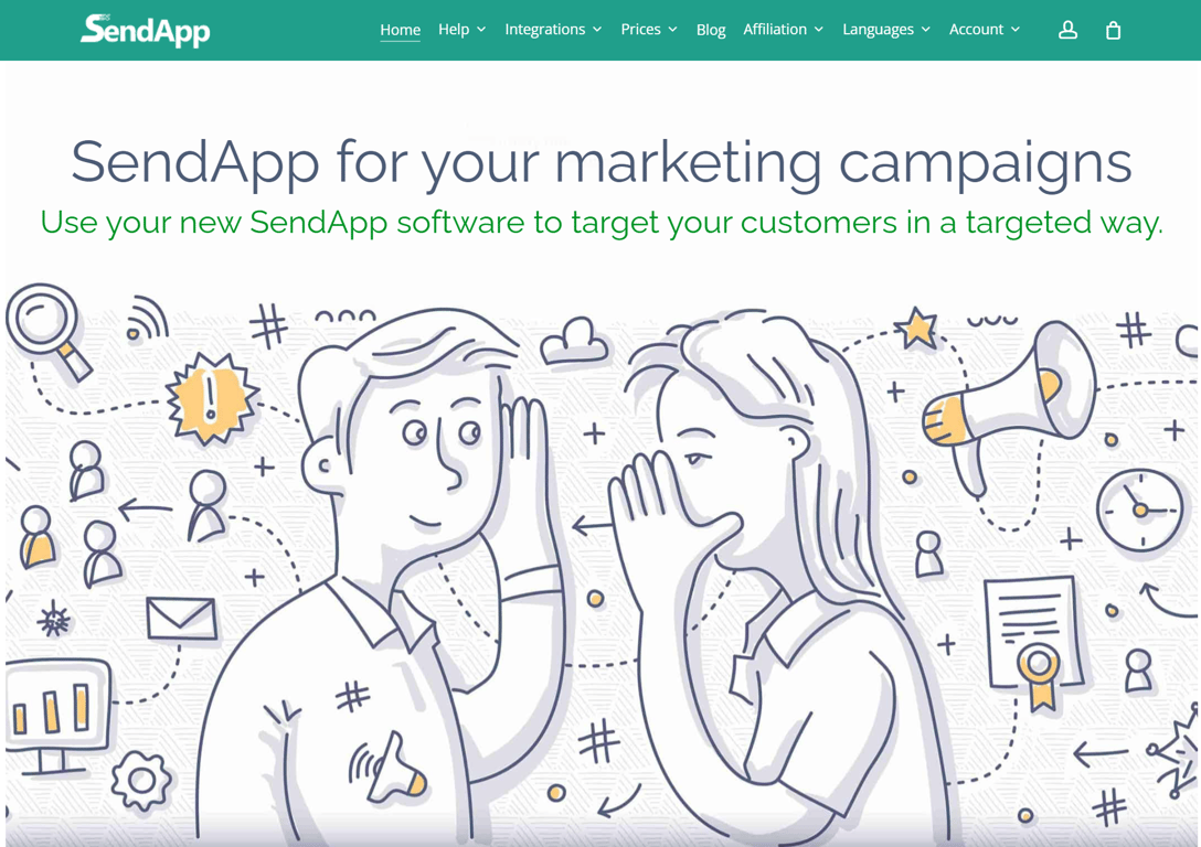Homepage of SendApp, a WhatsApp outreach solution.