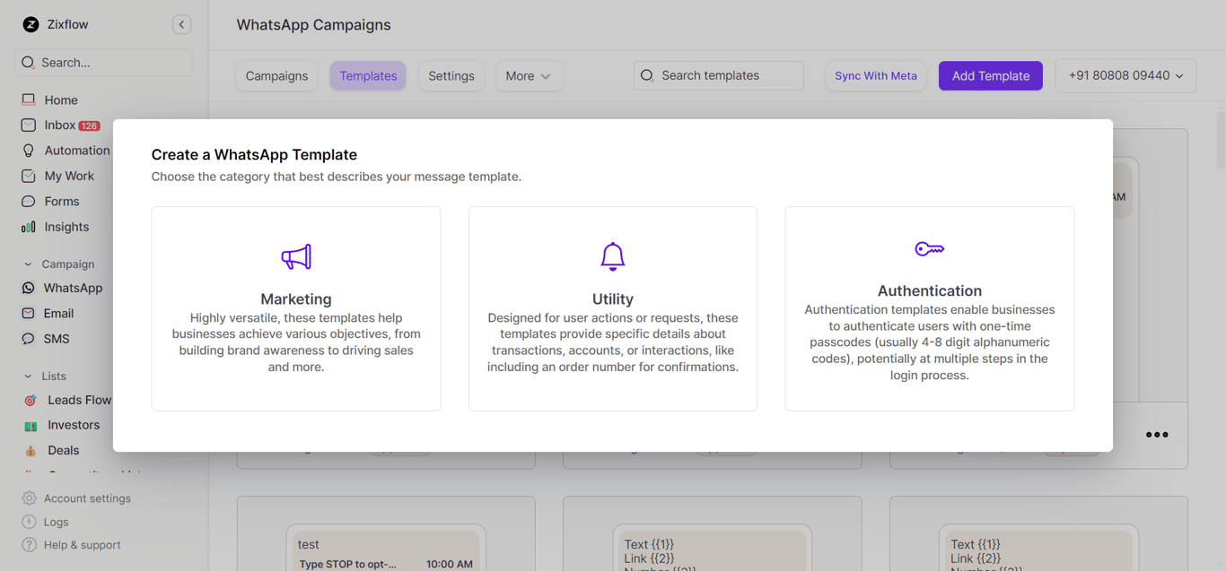 Numerous kinds of WhatsApp templates you can design with Zixflow.