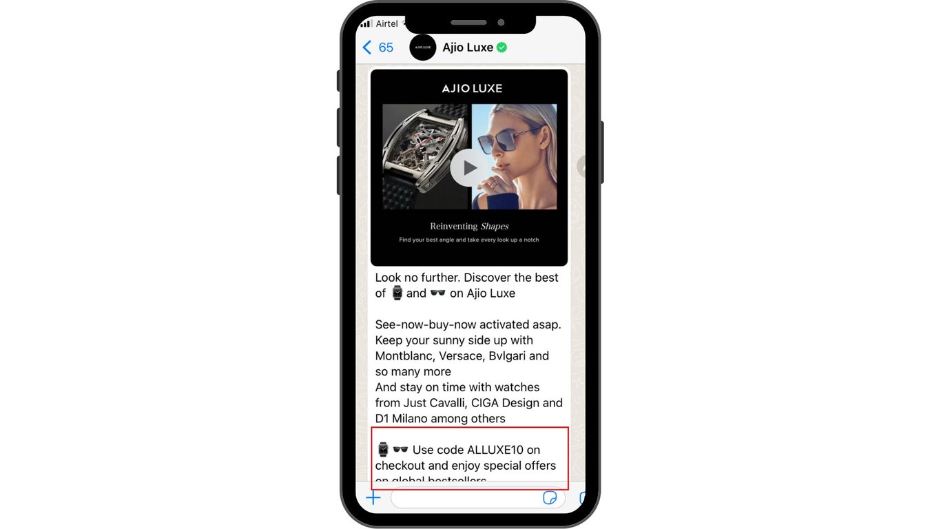Special offer advertisement message with Ajio luxe.
