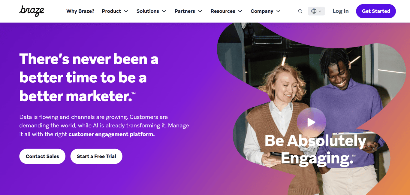 Homepage of Braze, a WhatsApp Business Partner.