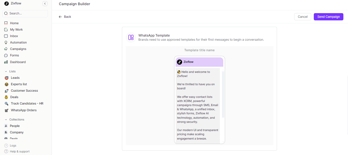 Zixflow provides WhatsApp templates for your business needs.