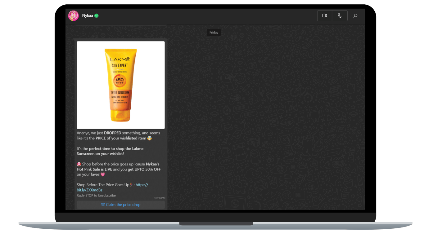 Abandoned cart alert from nykaa - Alerting the customers regarding their favourite products.