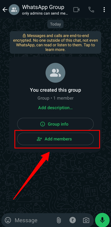The ‘add members’ option in the WhatsApp Group.