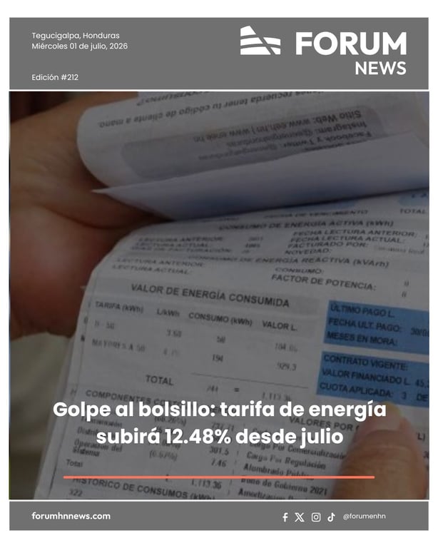 Golpe al bolsillo: tarifa de energía subirá 12.48% desde julio