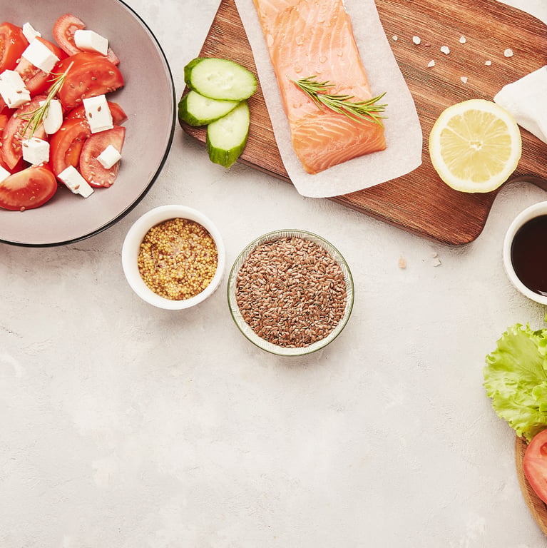 Image of healthy food on kitchen countertop