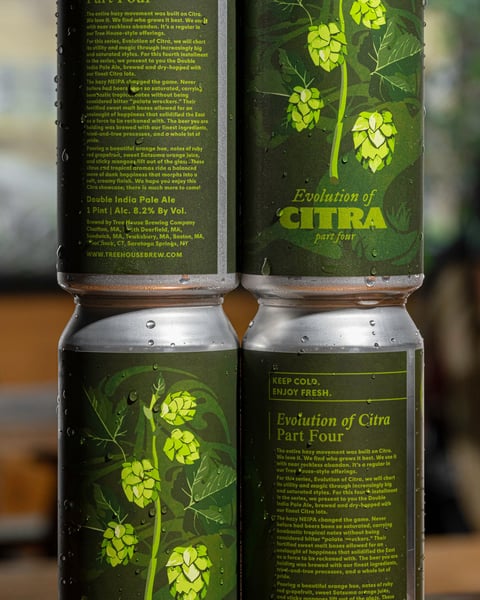 The Evolution of Citra continues as the iconic hop explodes with tropical flavor in this Tree House Double IPA.