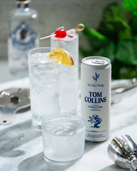 In 'Tom Collins', our punchy Percy's Gin blends wonderfully with simple syrup and lemon.