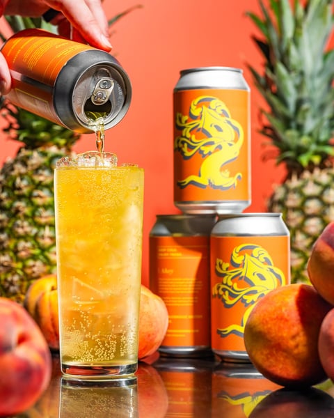 We just spun a fresh batch of our peach and pineapple seltzer.