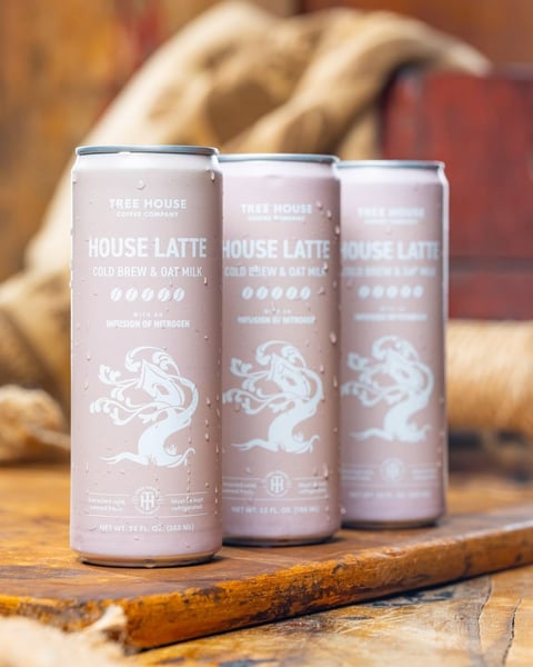 House Latte - a creamy infusion of decadent oat milk atop a base of chocolatey Tree House cold brew.