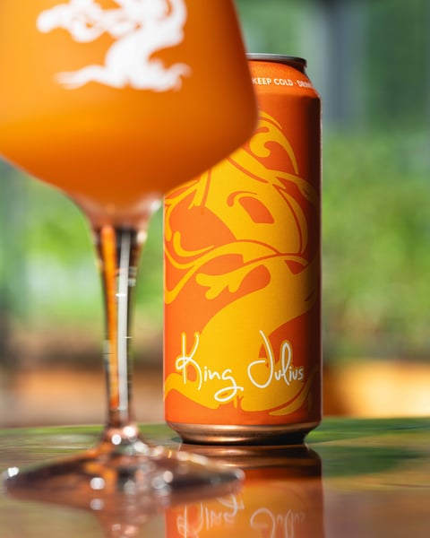Hops with a crown of white foam and decadence.