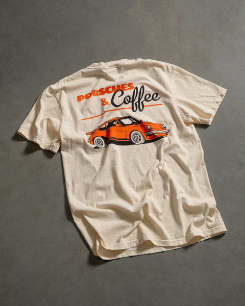 Fresh swag, drops tomorrow, Charlton exclusive to celebrate Porsches & Coffee.