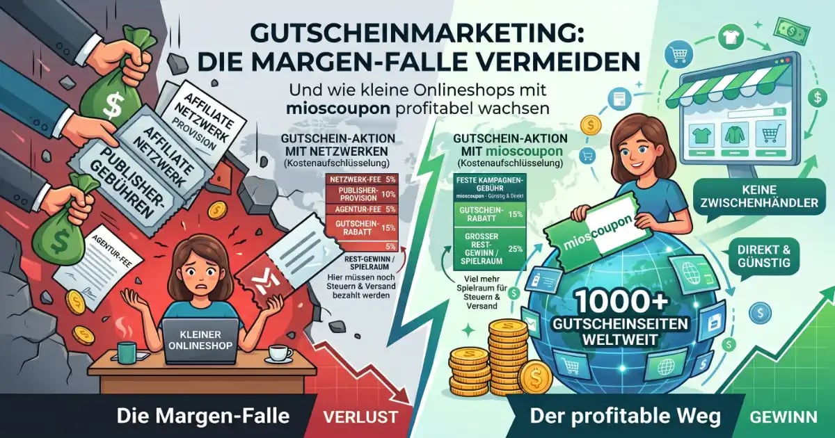 Infografik Margenvergleich: Kosten Affiliate-Netzwerke vs mioscoupon im Gutscheinmarketing