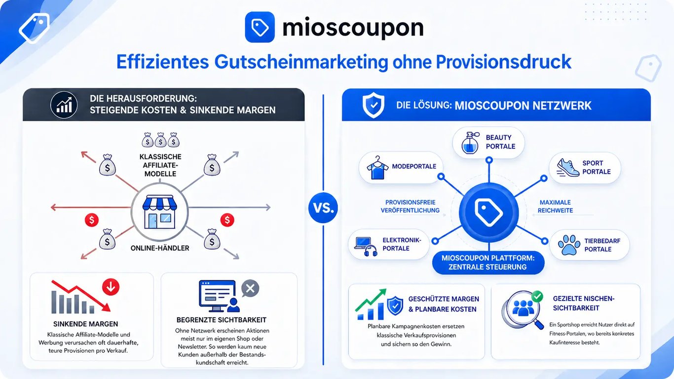 Infographic: coupon marketing with plannable campaign costs and margins in focus – compared to classic affiliate models