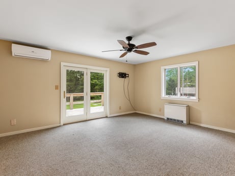 An image featuring ceiling fan, window, wood, interior design, wall, floor, flooring, window blind, mechanical fan, hardwood at 276 Mountain View Ln.