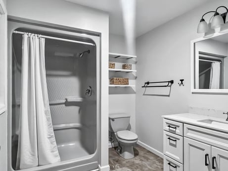 An image featuring property, building, cabinetry, white, black, bathroom cabinet, drawer, interior design, floor, plumbing fixture at 74 Susquehannock Trail.