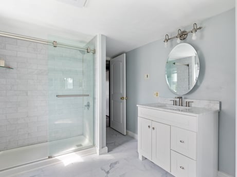 An image featuring mirror, bathroom cabinet, cabinetry, furniture, building, plumbing fixture, tap, bathroom, drawer, house at 203 Harrison St.