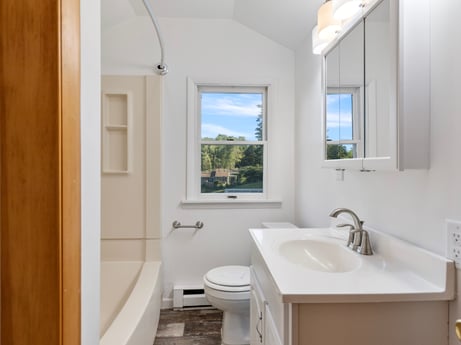 An image featuring mirror, tap, plumbing fixture, sink, property, bathroom sink, bathroom, fixture, bathroom cabinet, purple at 127 Shore Dr.