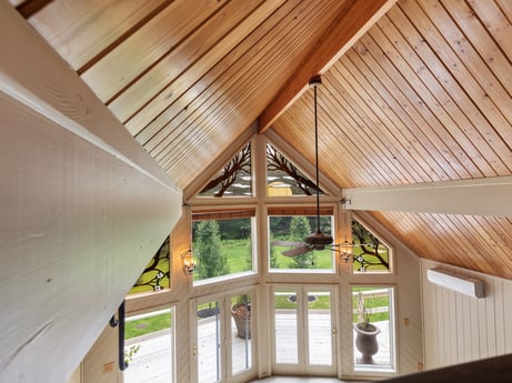 An image featuring building, fixture, wood, window, interior design, shade, plant, real estate, wood stain, hardwood at 276 Mountain View Ln.