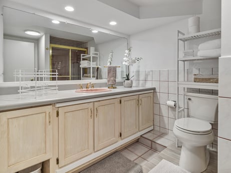 An image featuring tap, mirror, bathroom cabinet, plumbing fixture, sink, cabinetry, countertop, building, house, lighting at 104 Stony Mountain Rd.