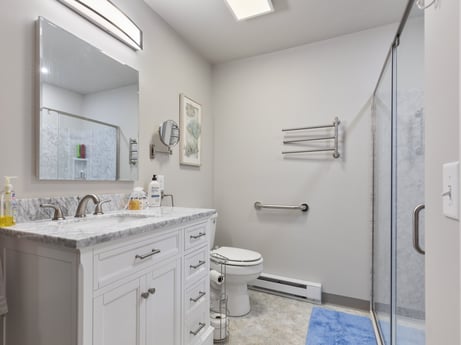An image featuring mirror, cabinetry, bathroom cabinet, sink, property, tap, plumbing fixture, purple, drawer, interior design at 1195 Twin Cuts Rd.