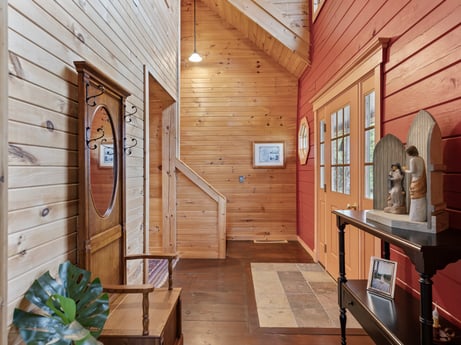 An image featuring property, plant, picture frame, wood, interior design, door, floor, flooring, wood stain, beam at 1761 Brick House Rd.