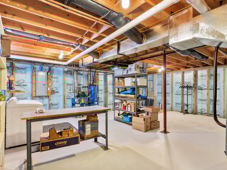 An image featuring wood, interior design, floor, flooring, beam, real estate, hardwood, engineering, shade, shelving at 105 Thomas St.