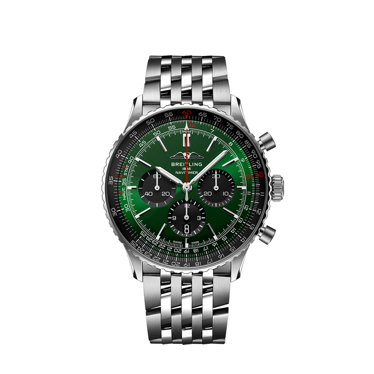 Breitling, Navitimer B01 Chronograph Armbanduhr aus Stahl, Referenz AB0137241L1A1, Produktaufnahme