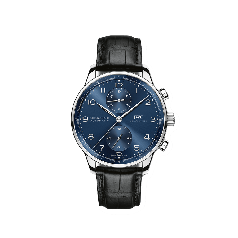 IWC Schaffhausen, Portugieser Chronograph Armbanduhr aus Stahl, Referenz IW371606, Produktaufnahme