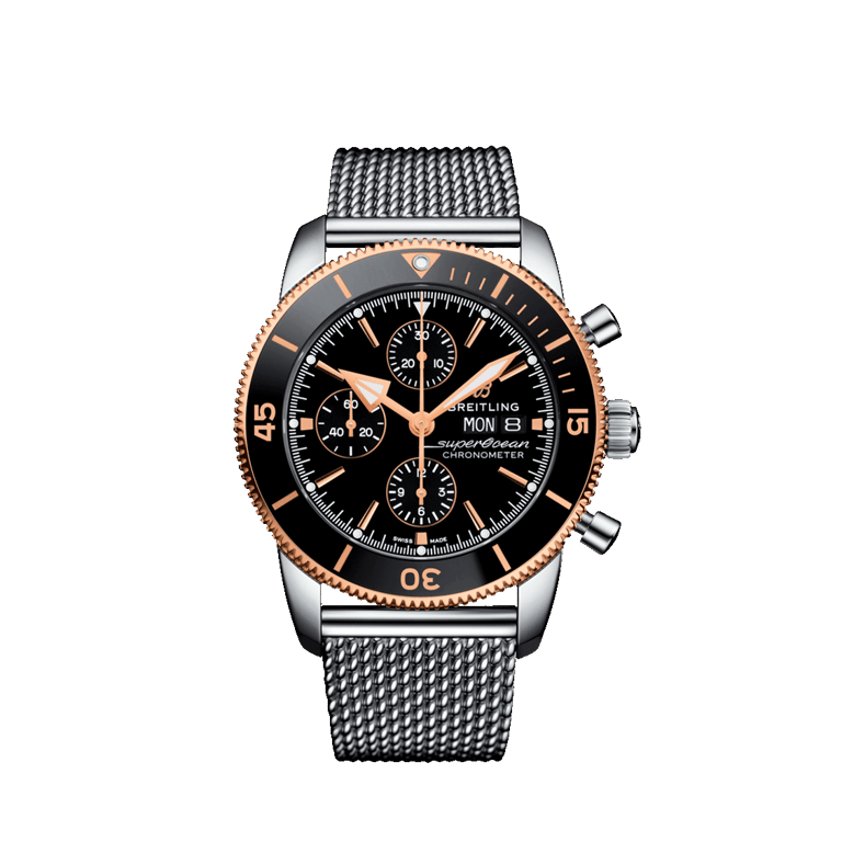 Breitling, Superocean Héritage II Chronograph 44 Armbanduhr aus Stahl / Gold 750 R, Referenz U13313121B1A1, Produktaufnahme