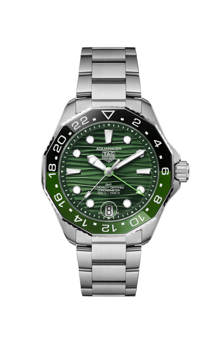 TAG Heuer, Aquaracer Professional 300 GMT Armbanduhr aus Stahl, Referenz WBP5115.BA0013, Produktaufnahme