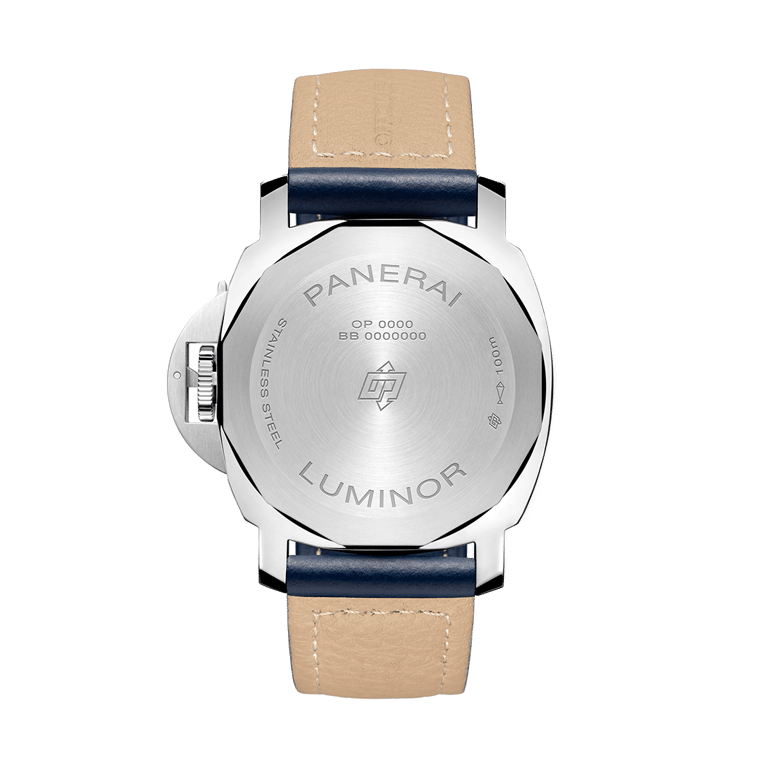 Panerai, Luminor Logo Armbanduhr aus Stahl, Referenz PAM01085, Produktaufnahme