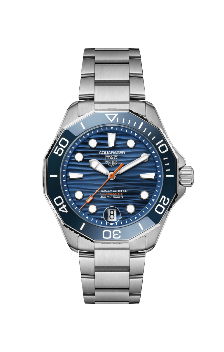 TAG Heuer, Aquaracer 300M Armbanduhr aus Stahl, Referenz WBP5111.BA0013, Produktaufnahme