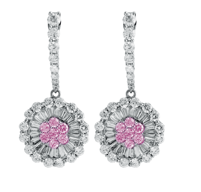 Bloom Small Ohrschmuck aus 18 Kt Weißgold mit Diamanten und pinkem Saphir