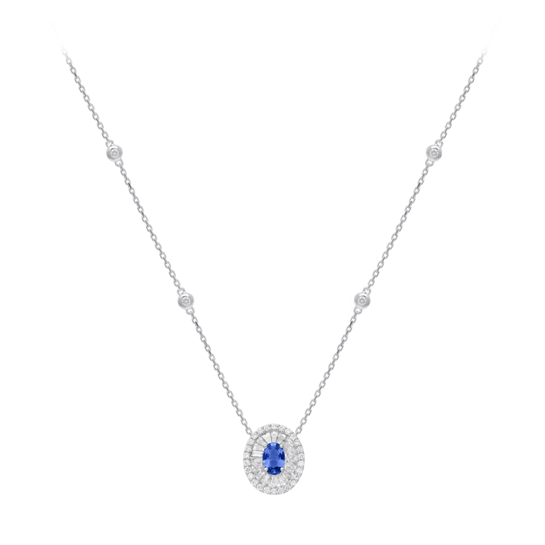 Signature Collier aus 18 Kt Weißgold mit Diamanten und Saphir