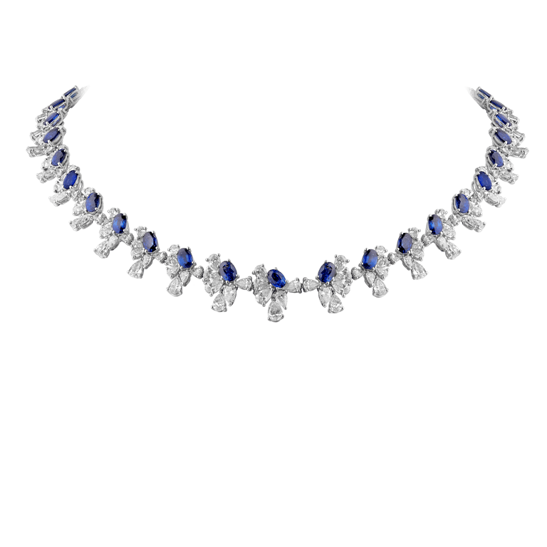 Masterpiece Collier aus 18 Kt Weißgold mit Diamanten und Saphir