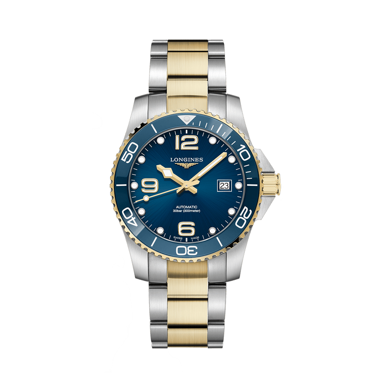 Longines, Hydro Conquest 41 Armbanduhr aus Stahl und gelbe PVD-Beschichtung, Referenz L3.781.3.96.7, Produktaufnahme