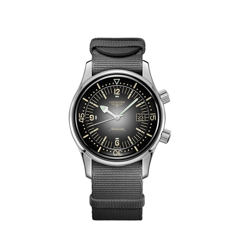 Longines, The Longines Legend Diver Watch Armbanduhr aus Stahl, Referenz L3.774.4.70.2, Produktaufnahme