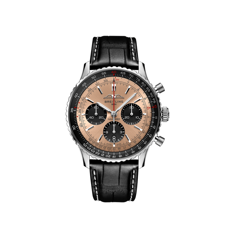 Breitling, Navitimer B01 Chronograph Armbanduhr aus Stahl, Referenz AB0138241K1P1, Produktaufnahme