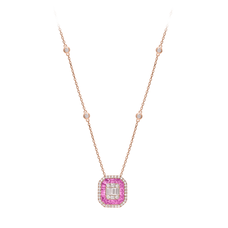 Signature Collier aus 18 Kt Roségold mit Diamanten und Saphir
