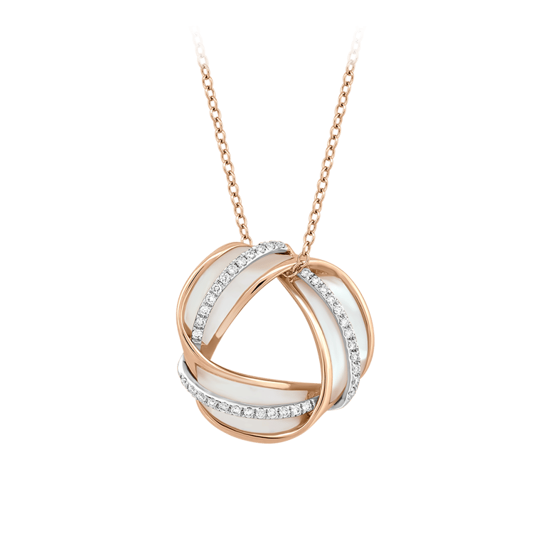 Seaside Anhänger mit Kette aus 18 Kt Roségold mit Diamanten und Perlmutt