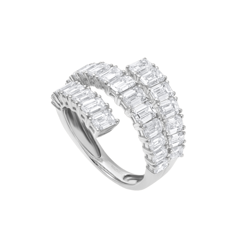Rivière Emerald Ring aus 18 Kt Weißgold mit Diamanten