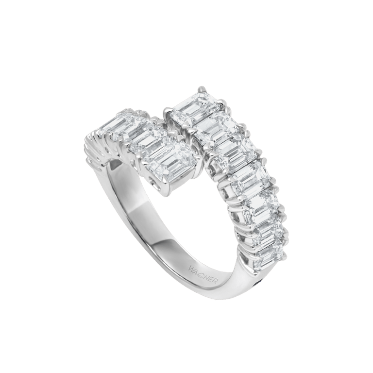 Rivière Emerald Ring aus 18 Kt Weißgold mit Diamanten