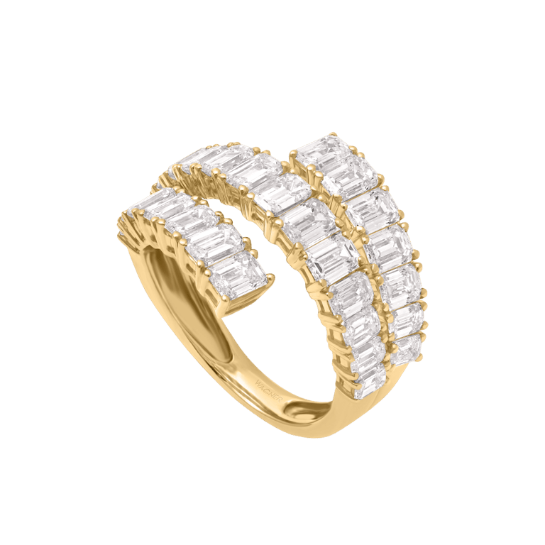 Rivière Emerald Ring aus 18 Kt Gelbgold mit Diamanten
