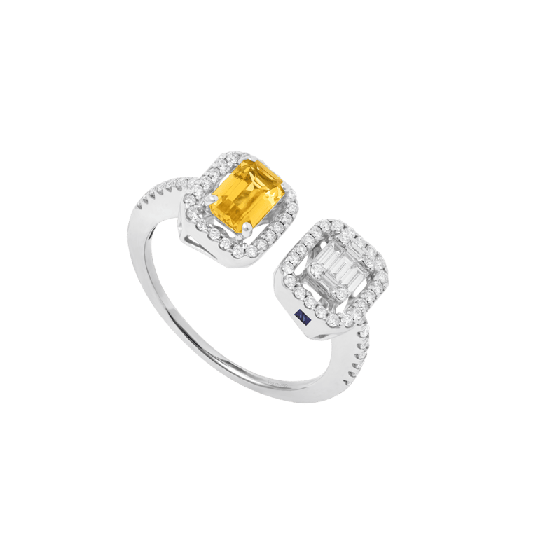 Signature Ring aus 18 Kt Weißgold mit Diamanten und Saphir